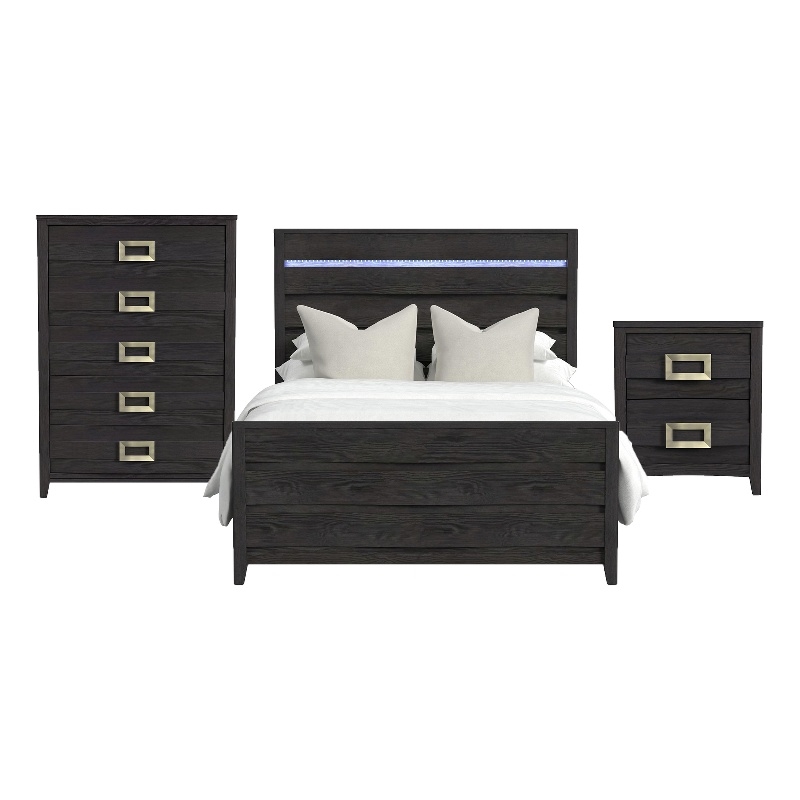 Chett Queen 3PC Bedroom Set with LED in Black