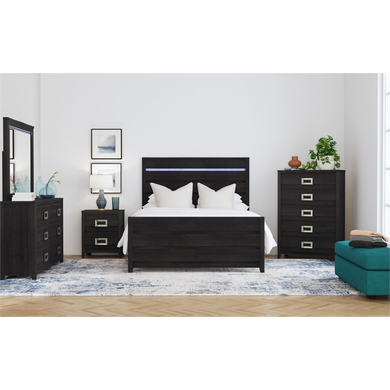 Chett Queen 5PC Bedroom Set with LED in Black