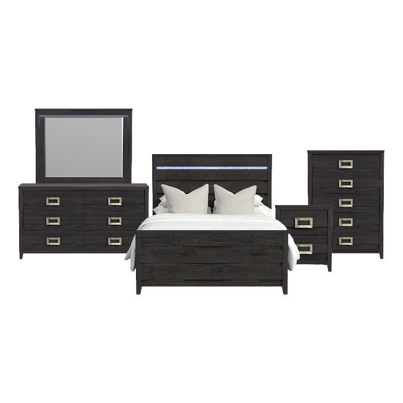 Chett Queen 5PC Bedroom Set with LED in Black