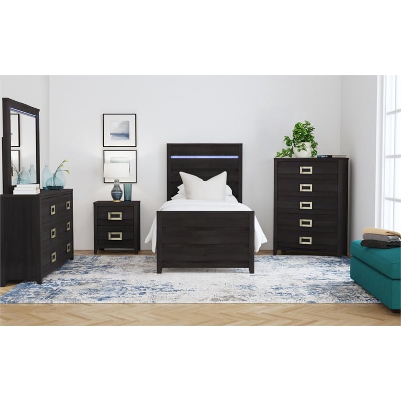 Chett Twin 5PC Bedroom Set with LED in Black