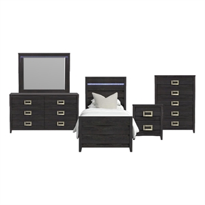 Chett Twin 5PC Bedroom Set with LED in Black