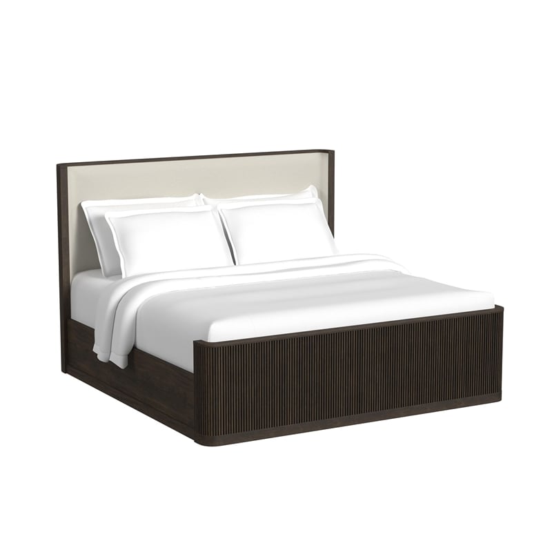 Sutton King UPH 3PC Bedroom Set with White Fabric in Dark Brown