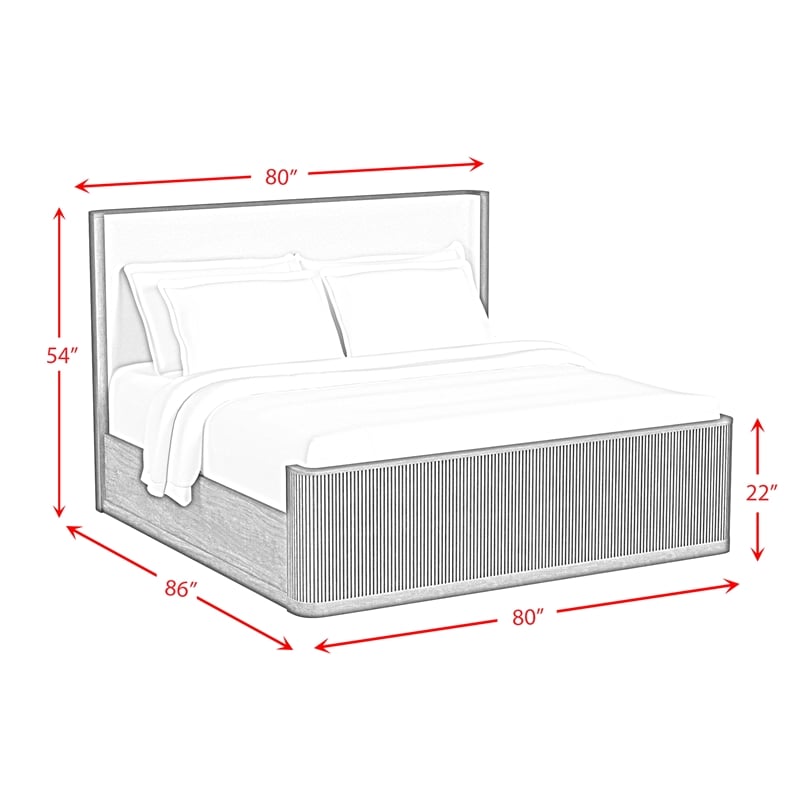 Sutton King UPH 5PC Bedroom Set with White Fabric in Dark Brown