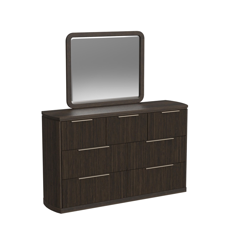 Sutton King UPH 5PC Bedroom Set with White Fabric in Dark Brown