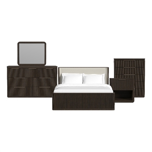 Sutton King UPH 5PC Bedroom Set with White Fabric in Dark Brown