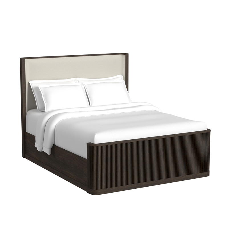 Sutton Queen UPH 3PC Bedroom Set with White Fabric in Dark Brown
