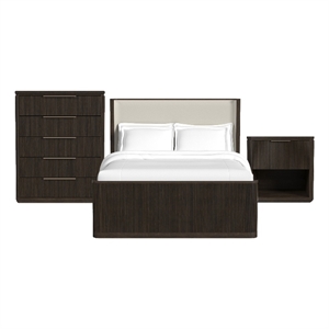 Sutton Queen UPH 3PC Bedroom Set with White Fabric in Dark Brown