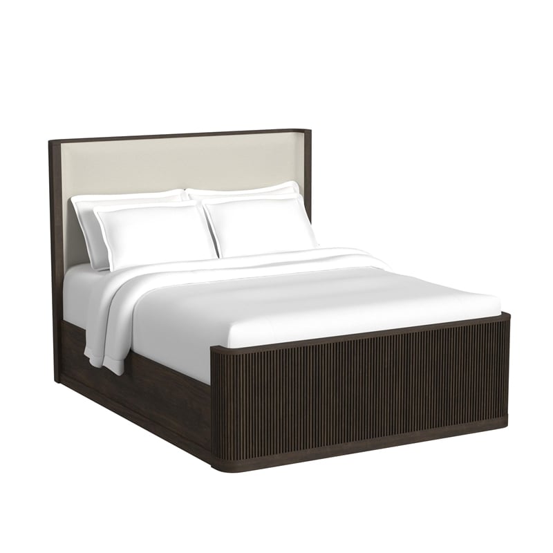 Sutton Queen UPH 5PC Bedroom Set with White Fabric in Dark Brown