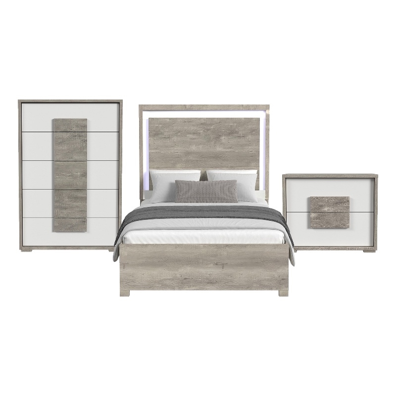 Vega Full 3PC Bedroom Set with LED in Dual Tone