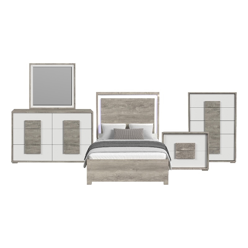 Vega Full 5PC Bedroom Set with LED in Dual Tone
