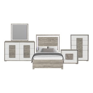 Vega Full 5PC Bedroom Set with LED in Dual Tone