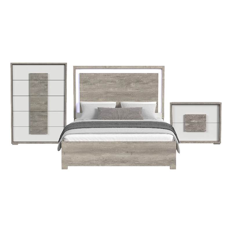 Vega King 3PC Bedroom Set with LED in Dual Tone