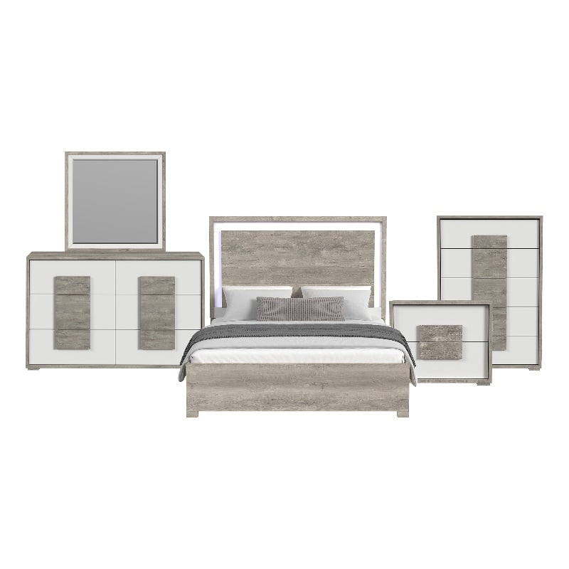 Vega King 5PC Bedroom Set with LED in Dual Tone