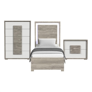 Vega Twin 3PC Bedroom Set with LED in Dual Tone