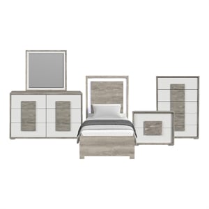 Vega Twin 5PC Bedroom Set with LED in Dual Tone