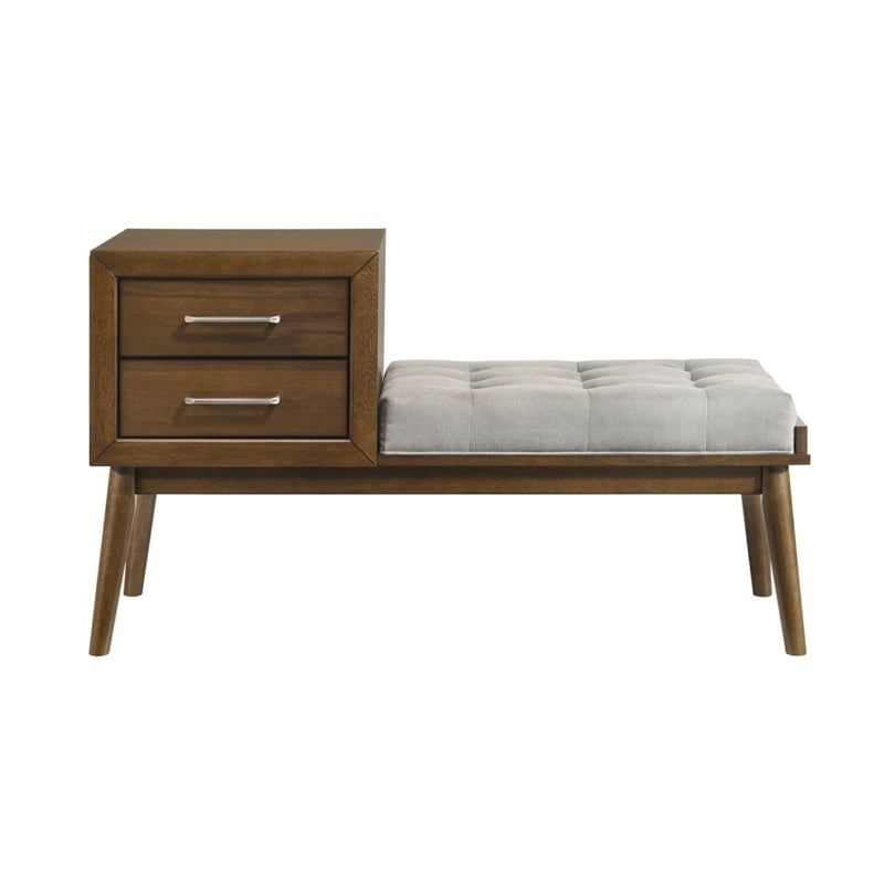 Picket House Furnishings Zuma Bench with Grey Fabric in Walnut