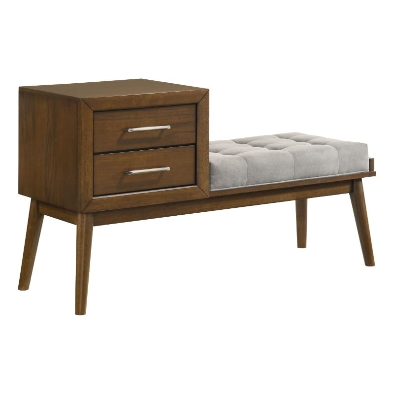 Picket House Furnishings Zuma Bench with Grey Fabric in Walnut