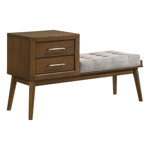 Picket House Furnishings Zuma Bench with Grey Fabric in Walnut