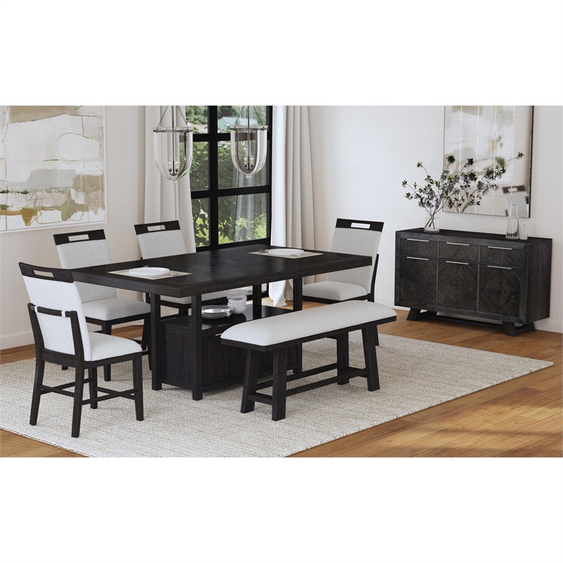 Pinnacle 6PC Counter Height Dining Set in Charcoal Table  Four Chairs Bench