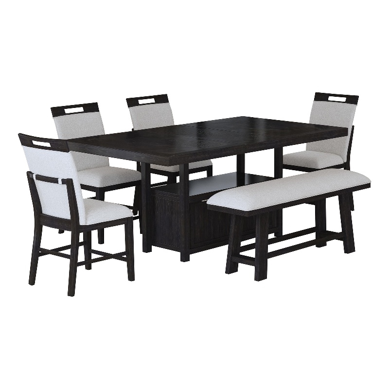 Pinnacle 6PC Counter Height Dining Set in Charcoal Table  Four Chairs Bench