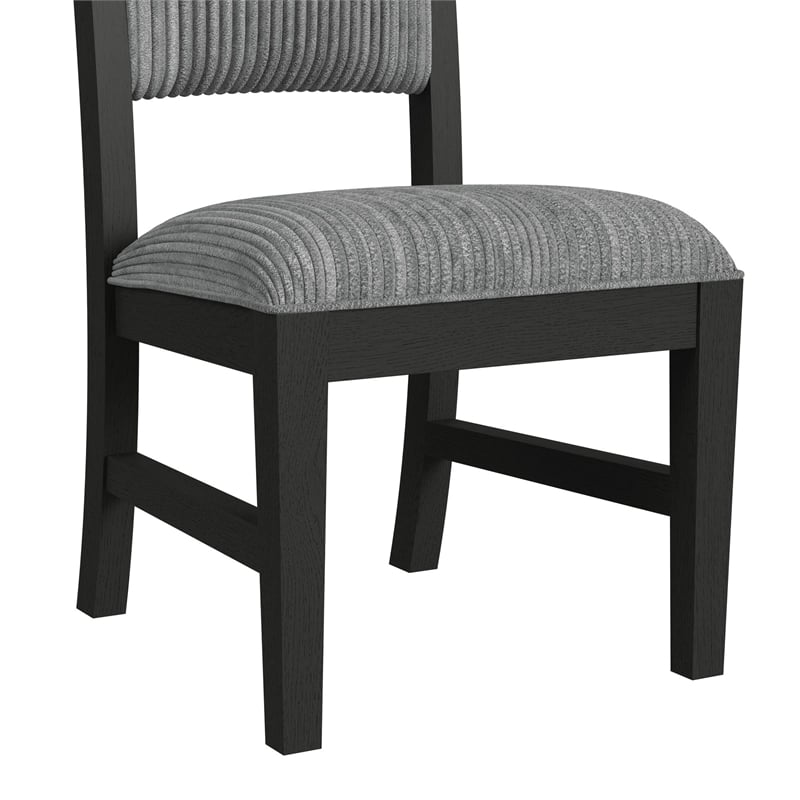 Woodridge 5PC Dining Set in Black with Grain Table and 4Grey Fabric Chairs