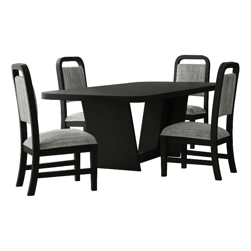 Woodridge 5PC Dining Set in Black with Grain Table and 4Grey Fabric Chairs