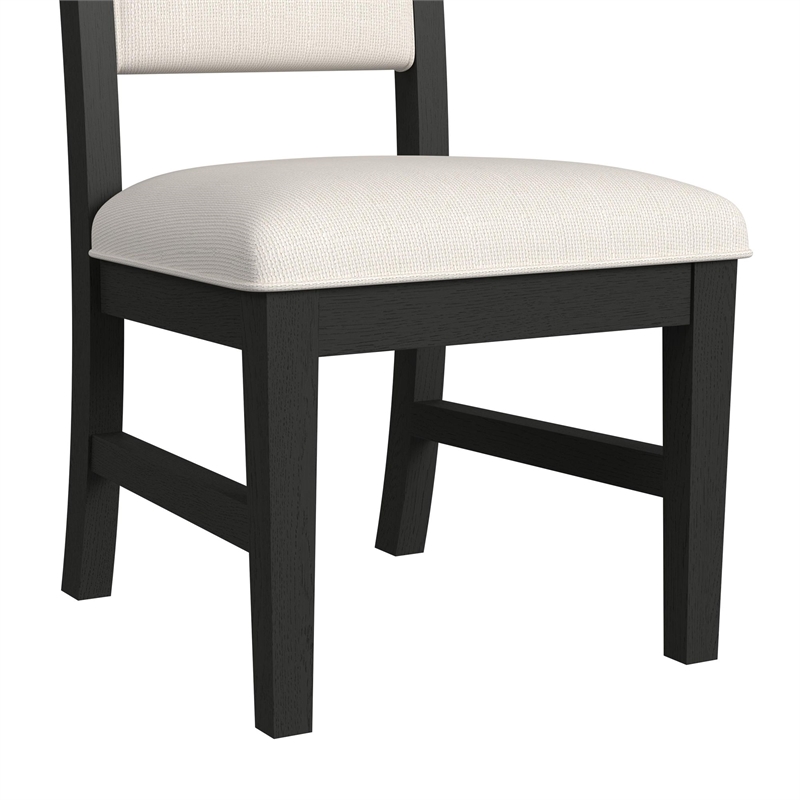 Woodridge 5PC Dining Set in Black with Grain Table and Four White Fabric Chairs