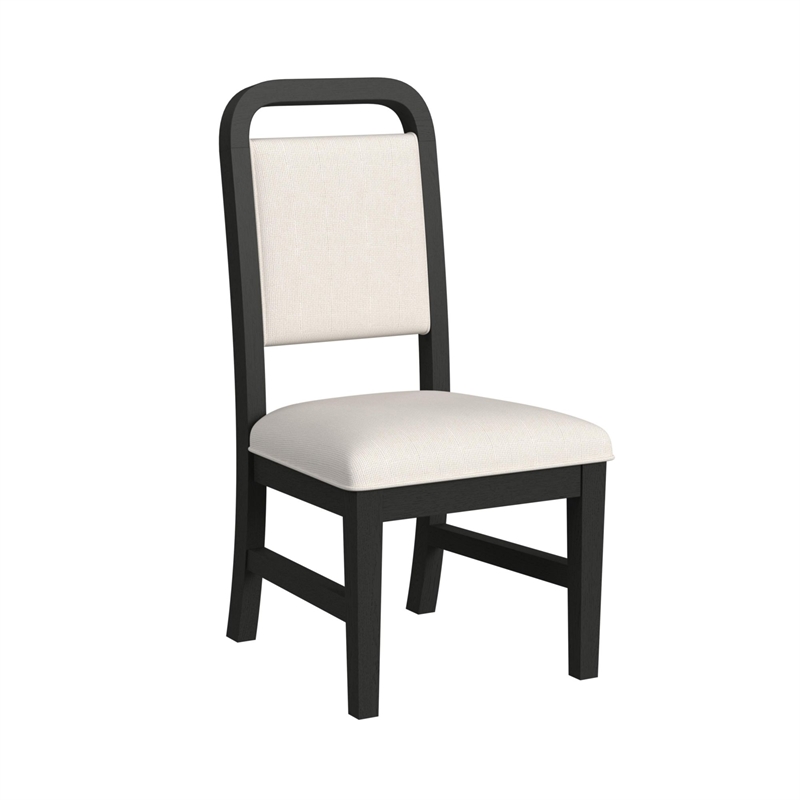 Woodridge 5PC Dining Set in Black with Grain Table and Four White Fabric Chairs