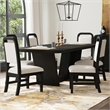 Woodridge 7PC Dining Set in Black with Grain Table and Six White Fabric Chairs