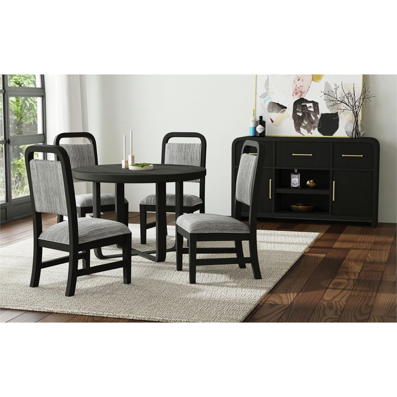 Woodridge 5PC Dining Set in Black with Grain Round Table and Four Grey Chairs