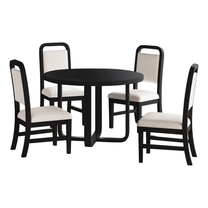 Woodridge 5PC Dining Set in Black with Grain Round Table and Four White Chairs