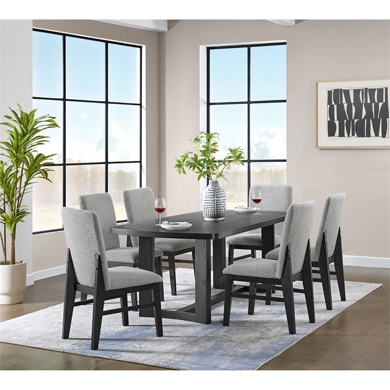 Canal 7PC Standard Height Dining Set in Black Rectangular Table and Six Chairs