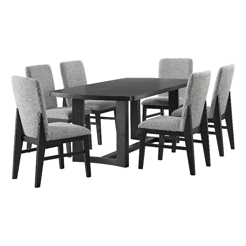 Canal 7PC Standard Height Dining Set in Black Rectangular Table and Six Chairs