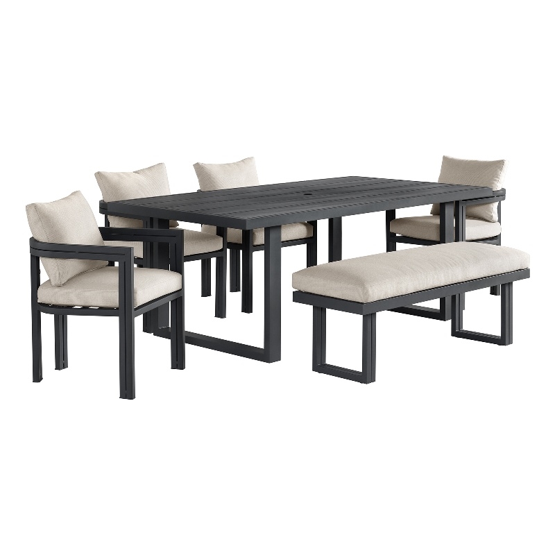Fresca 6PC Standard Height Dining Set in Dark Grey Table  Four Chairs and Bench