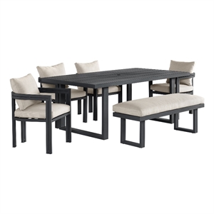 Fresca 6PC Standard Height Dining Set in Dark Grey Table  Four Chairs and Bench