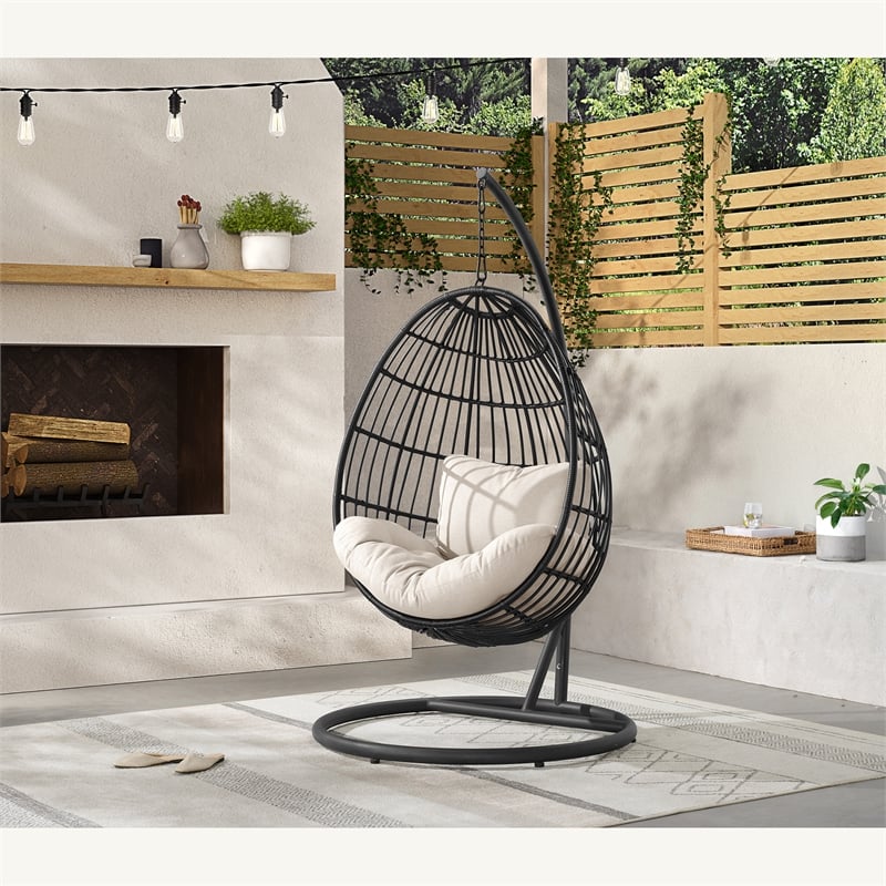 Fresca Swing Egg Chair with Base and Pillar Dark Grey and Olefin Beige