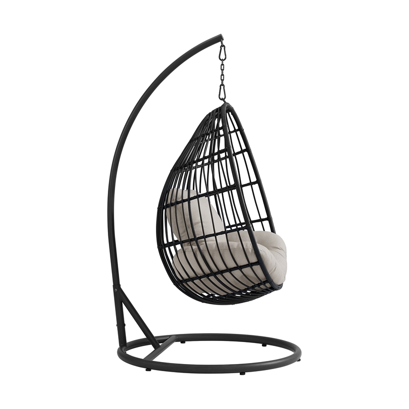 Fresca Swing Egg Chair with Base and Pillar Dark Grey and Olefin Beige