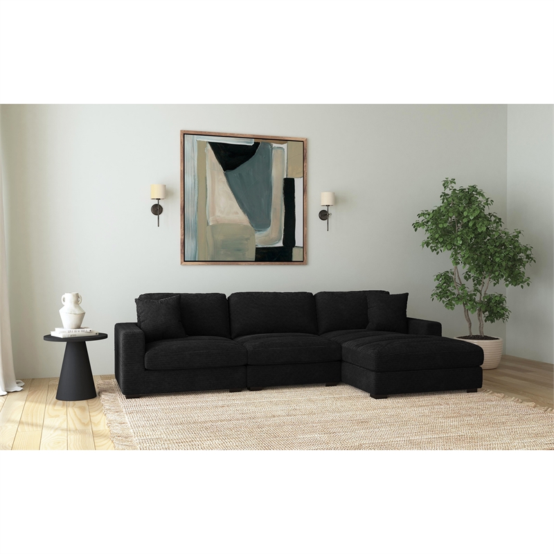 Mesa 3PC Sectional Set with RHF Chaise in Steno Black