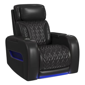 Picket House Furnishings Ascend P3 Recliner with LED and Wireless Charger Pocket in Jett Black with Red Stitching