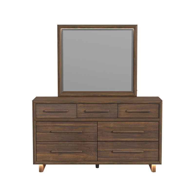 Picket House Furnishings Perth Dresser and Mirror Set with LED in Brown