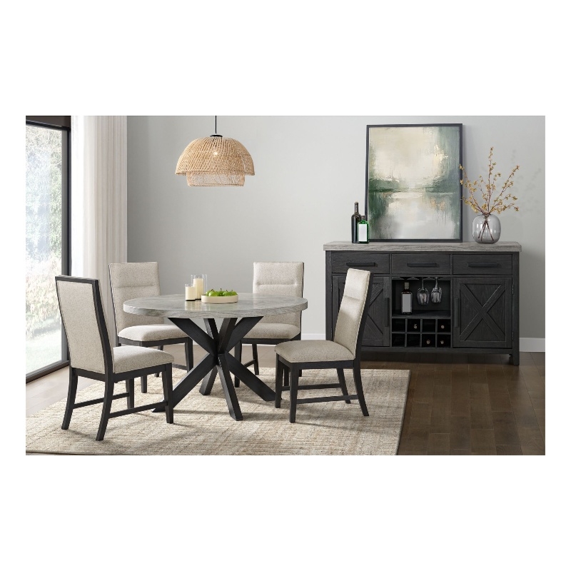 Picket House Furnishings Edge Round Dining Table with Light Grey Top in Espresso