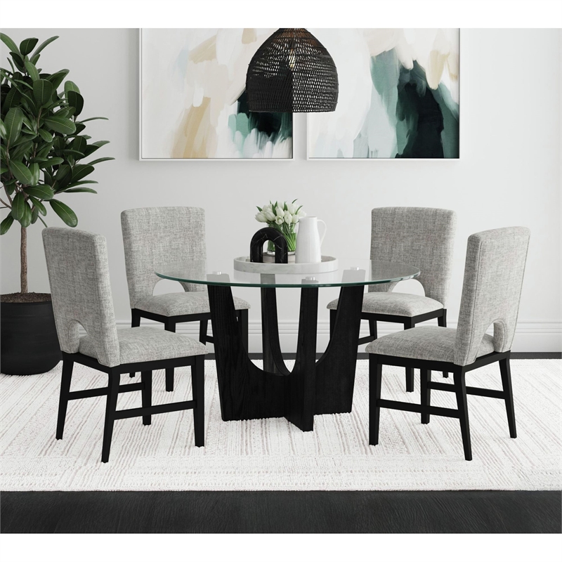 Picket House Furnishings Salem 5PC Height Round Glass Dining Set in Black