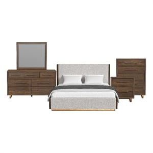 Picket House Furnishings Perth King 5PC Bedroom Set w/ Boucle Beige/LED in Brown