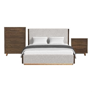 Picket House Furnishings Perth King 3PC Bedroom Set w/ Boucle Beige/LED in Brown