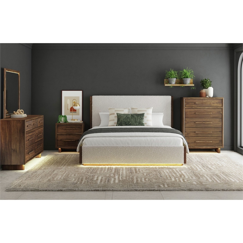 Picket House Furnishings Perth Queen 5PC Bedroom Set w/ Boucle Beige/LED Brown
