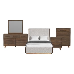 Picket House Furnishings Perth Queen 5PC Bedroom Set w/ Boucle Beige/LED Brown