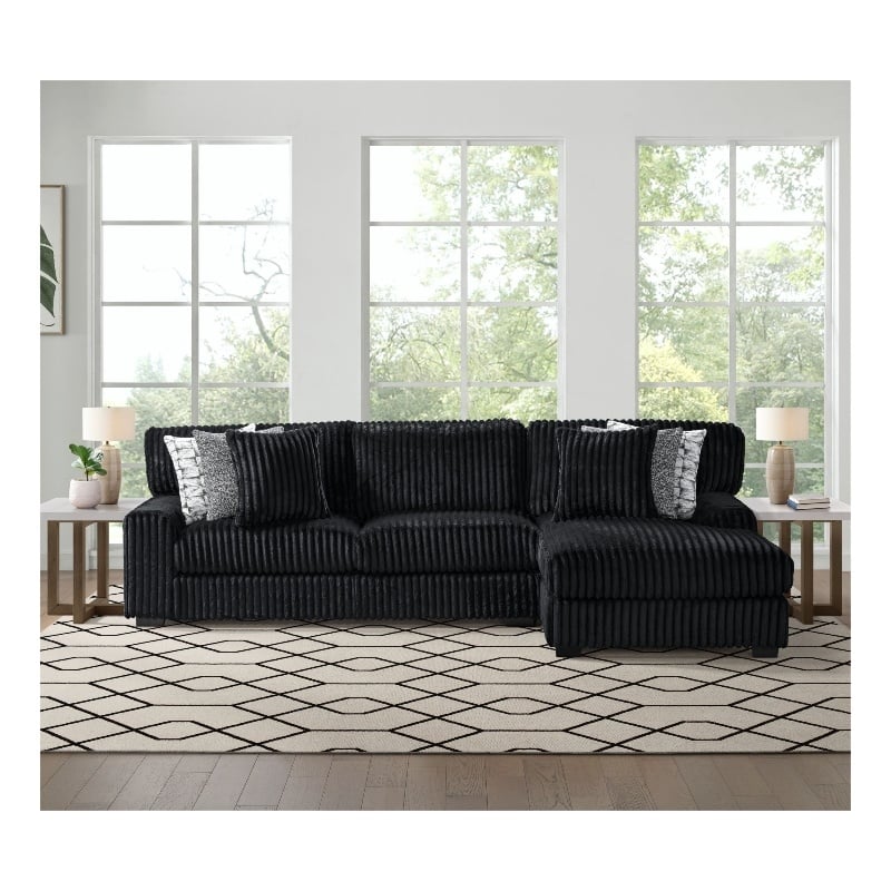 Picket House Furnishings Twilight 2PC Sectional Set in Grand Cord in Black