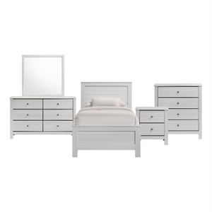 Picket House Furnishings Santino Twin Panel 5PC Bedroom Set in White