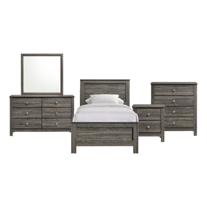 Picket House Furnishings Santino Twin Panel 5PC Bedroom Set in Grey