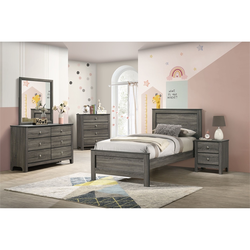 Picket House Furnishings Santino Twin Panel 3PC Bedroom Set in Grey